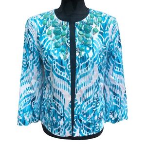Peck & Peck Blue Print Blazer with Turquoise Stones size 6